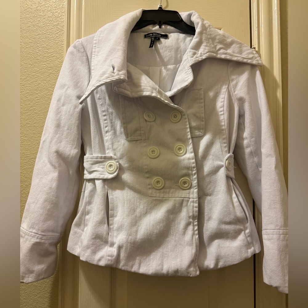 Lovestitch Cropped High Collar Peacoat Cream White Jacket size Large
